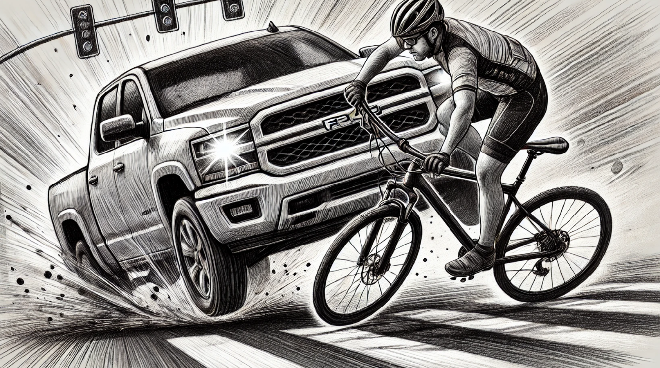 A cyclist was struck while riding, hit from the left side by a car.  -  Since the driver’s fault was undeniable, the case was settled out of court.