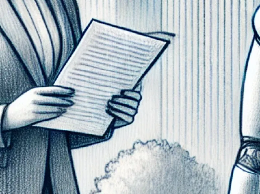 Woman attorney with AI humanoid - AI in legal industry